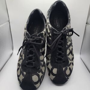 Coach Kathleen Low Top Sneakers Signature C Canvas Black Womens Size 6.5